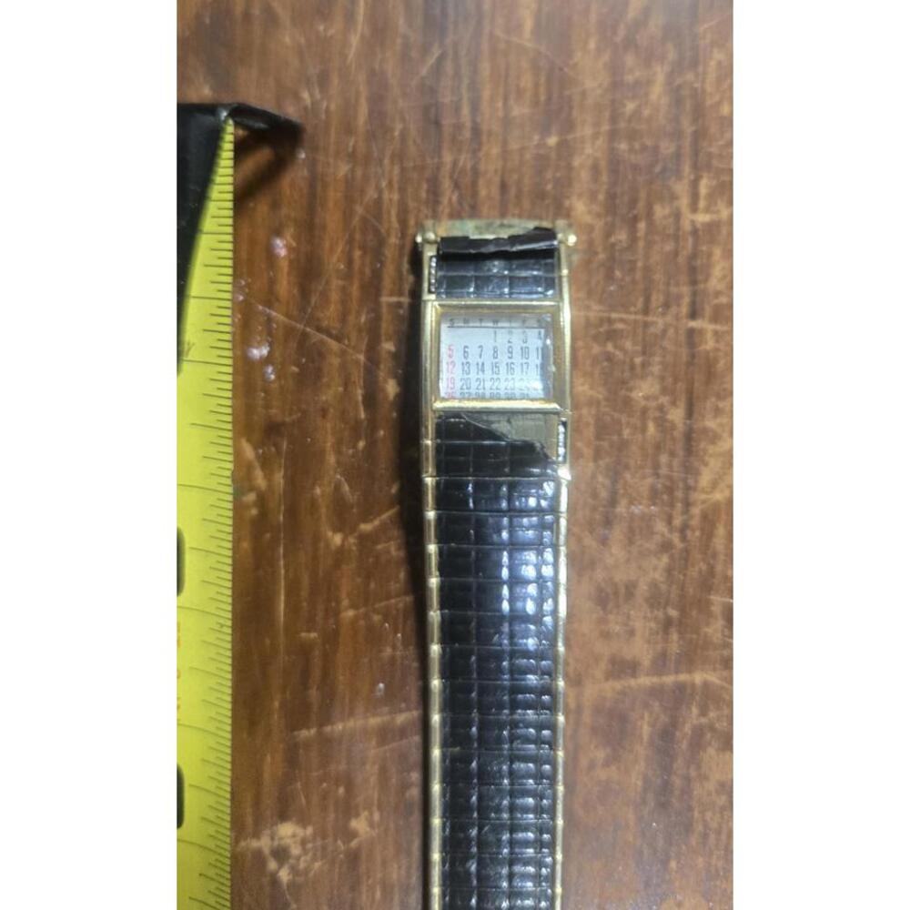 Vtg Speidel Calendar Watch Band w Black and Gold Tone Finish